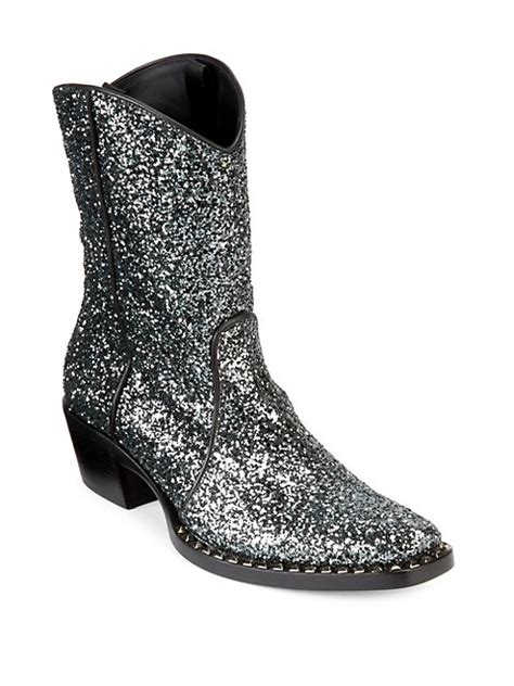 Shop Miu Miu Glitter Leather Cowboy Booties 